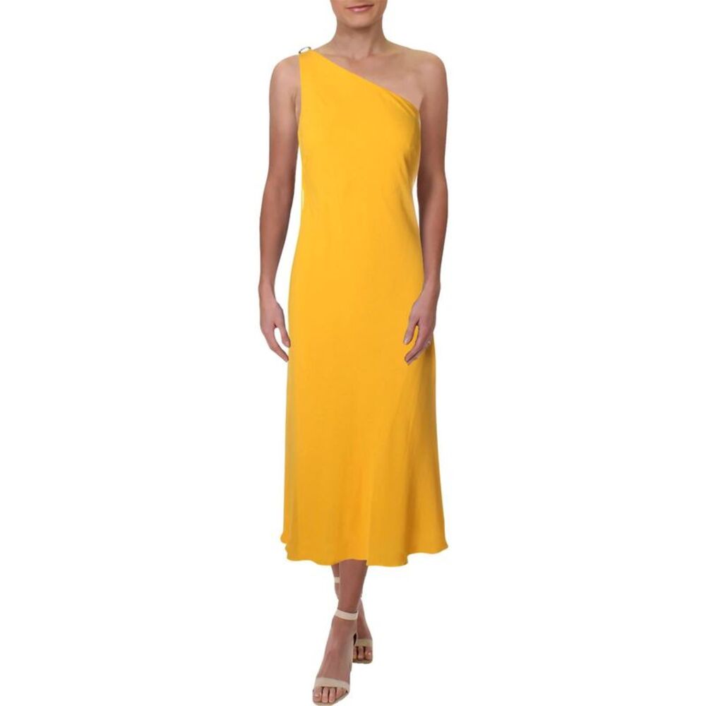 Lauren Ralph Lauren Rhinestone Pin Single Shoulder Chiffon Dress